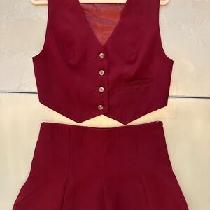 Elegant Burgundy Vest and Skirt Set